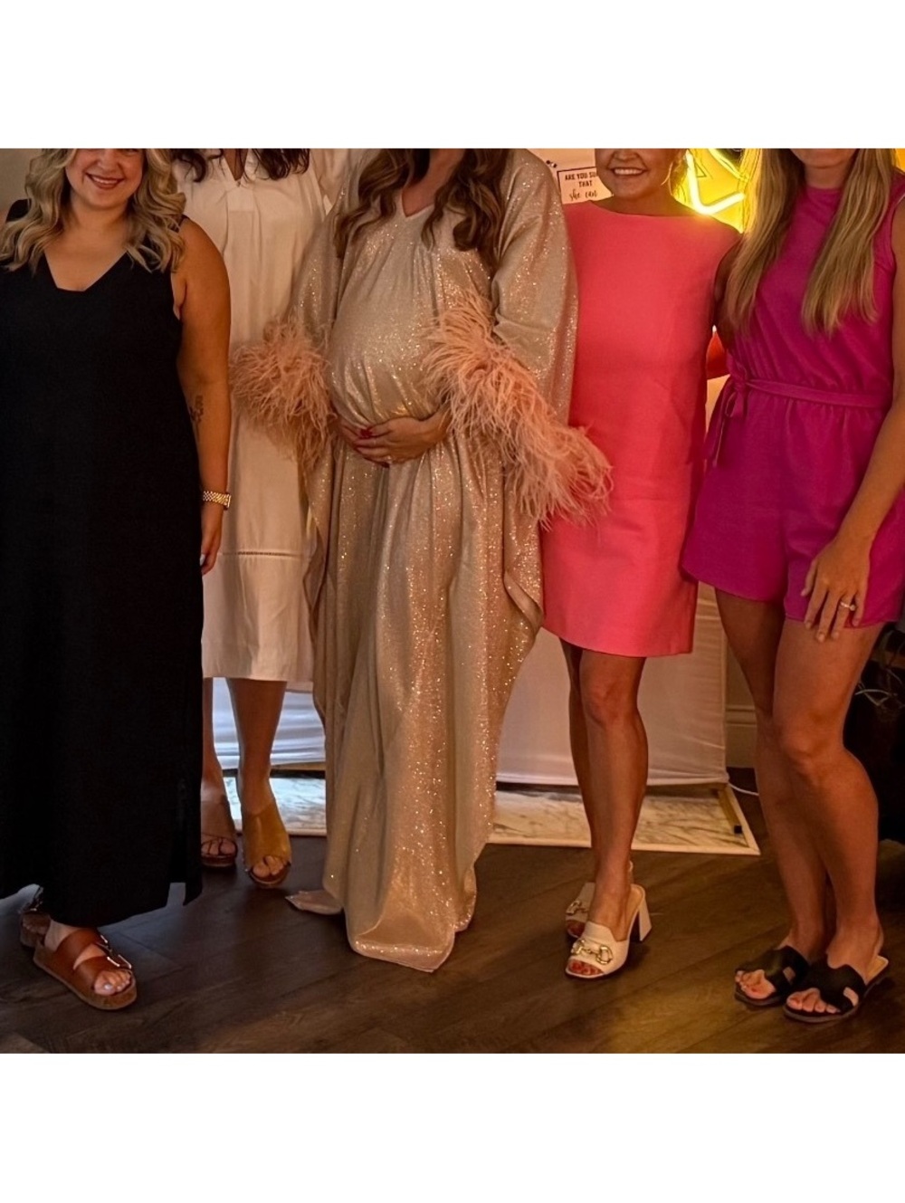 TheideaCrafts (Etsy) Pink Glitter Dress with Peach Feather Trim Kaftan